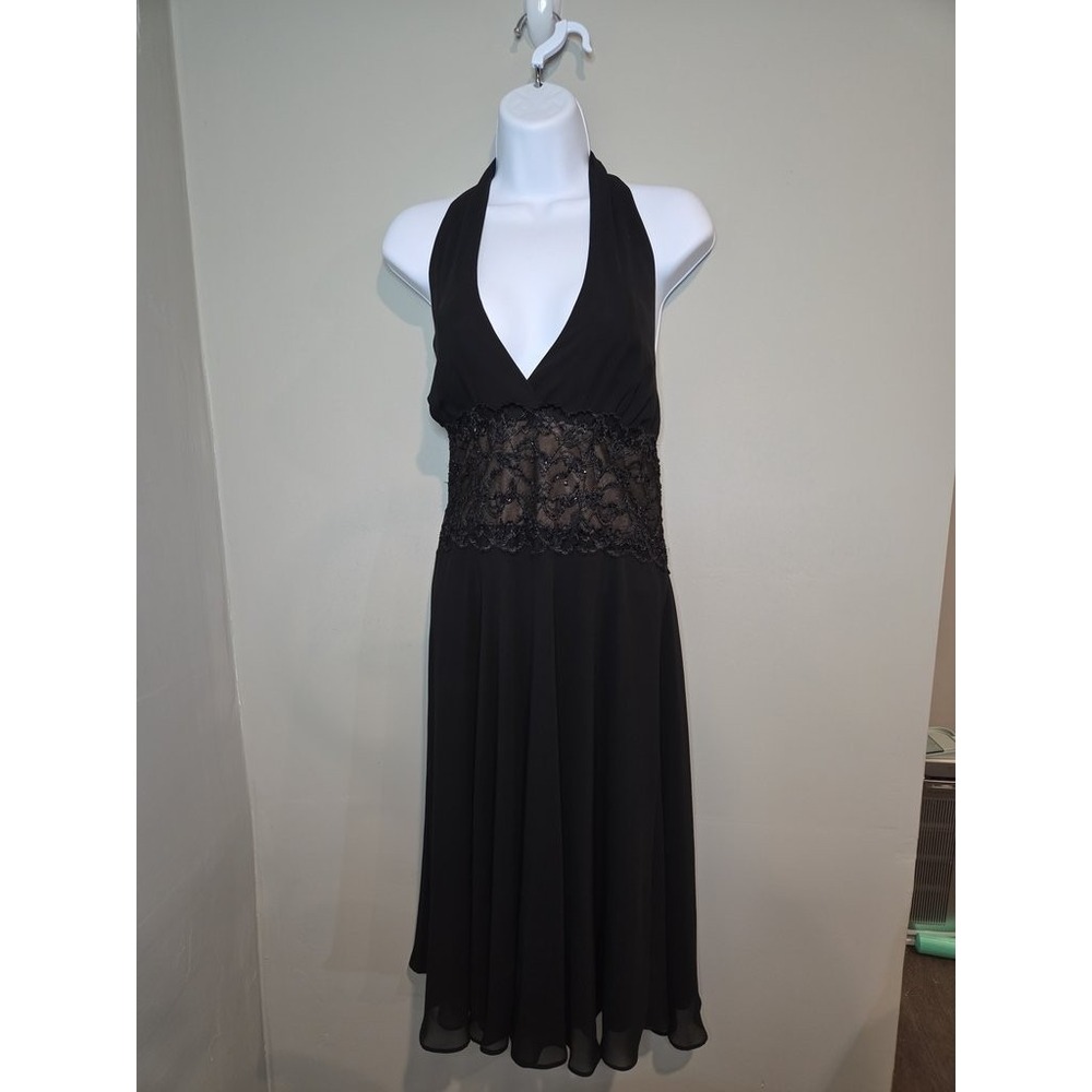 Scarlett Black‎ Halter Dress Women 8 Lace Sequin Waist Formal Cocktail Midi Prom